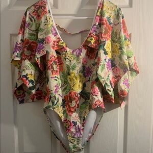 Floral Ruffle Sleeve Swimsuit